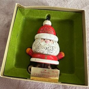 Vintage Hallmark Yesteryears‎ 1976 Santa Skater Joy Ornament Wood Carved Look